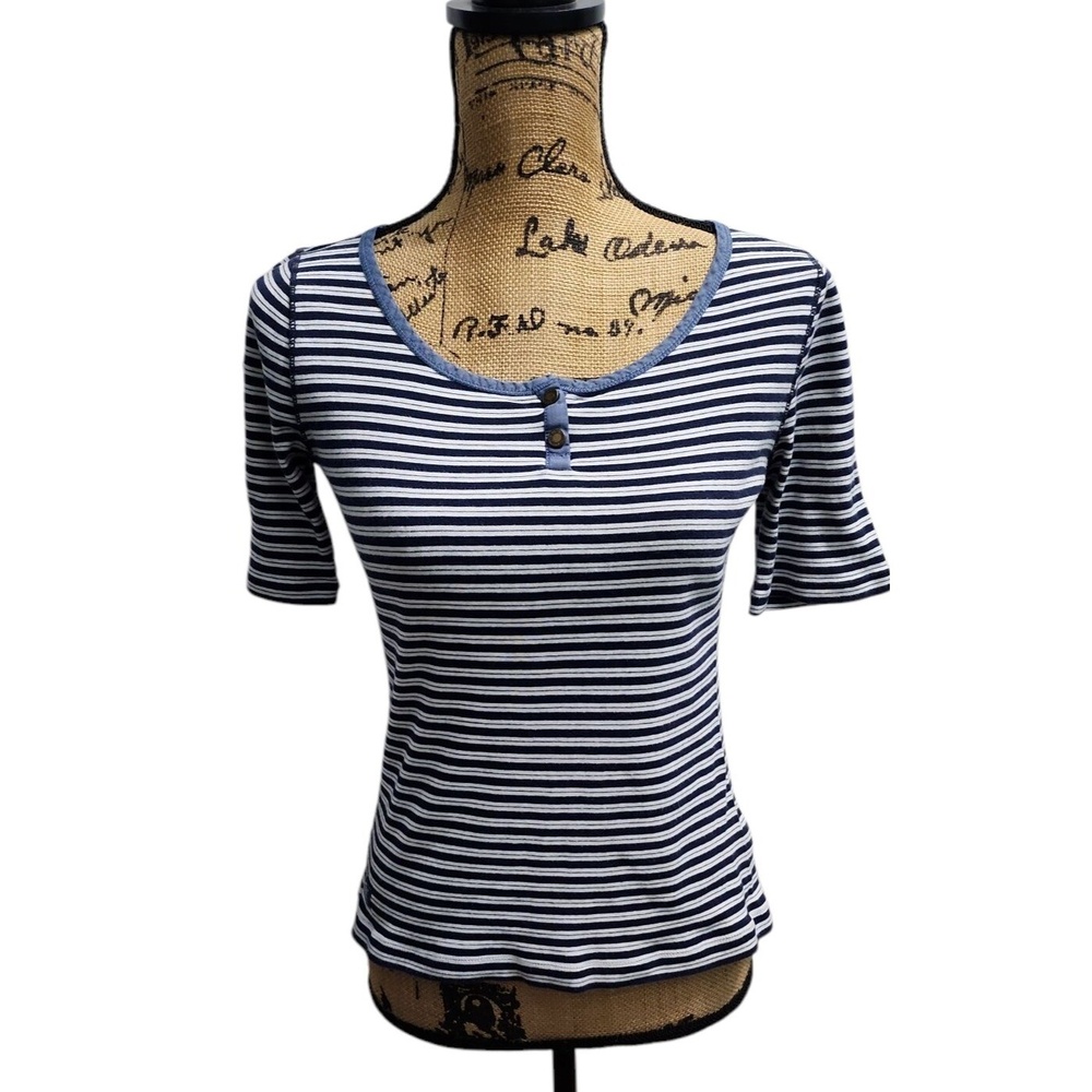 LRL Ralph Lauren Striped Top Denim Trim Casual‎ Tee Shirt Small